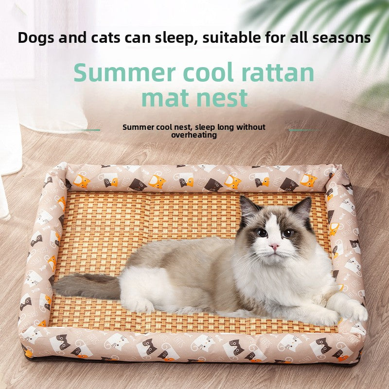 Rattan cooling mat with cute pattern for cats and small dogs, photo 2