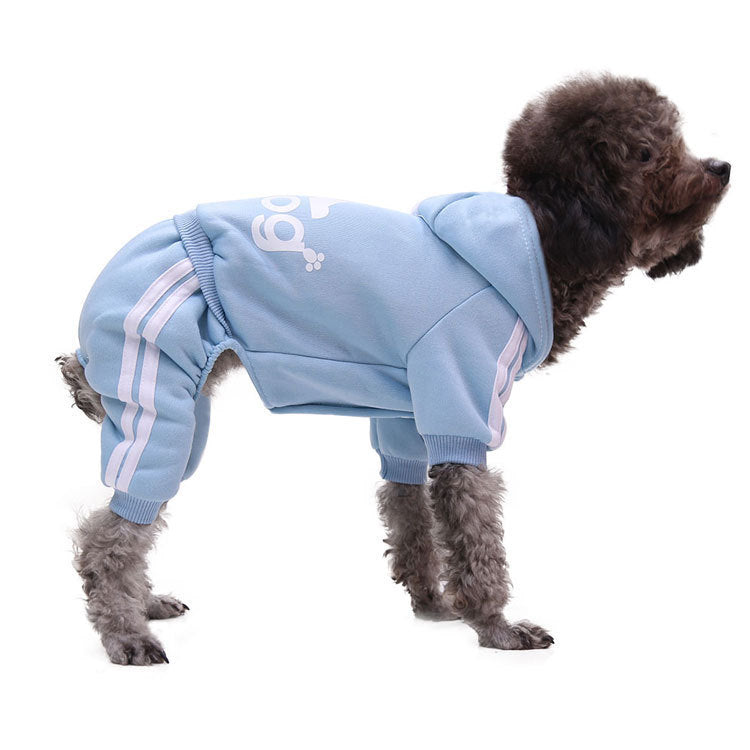 Fleece four-leg dog jumpsuit with button front in Grey, front view