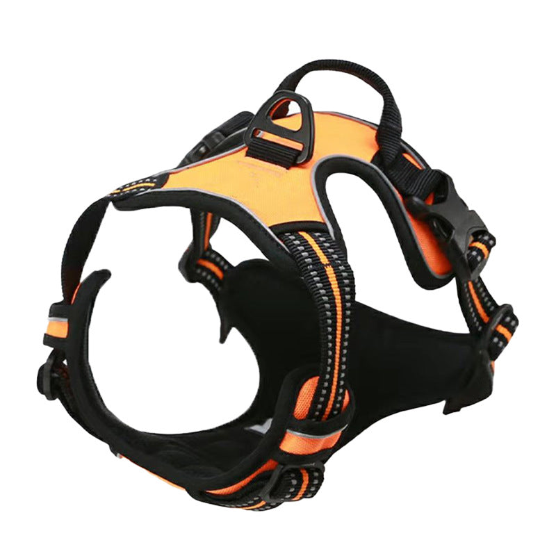 Reflective burst proof dog harness in orange with matching lead