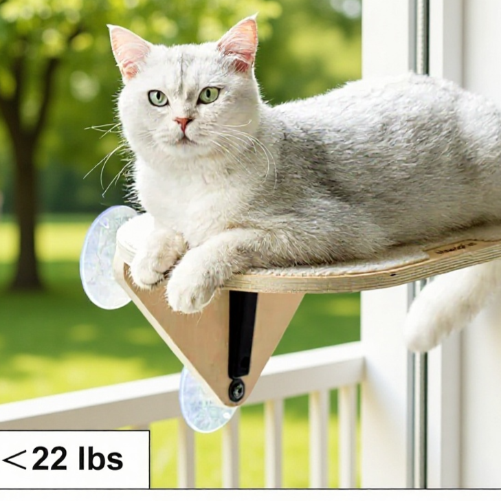 Suction cup wooden cat window platform, main product photo