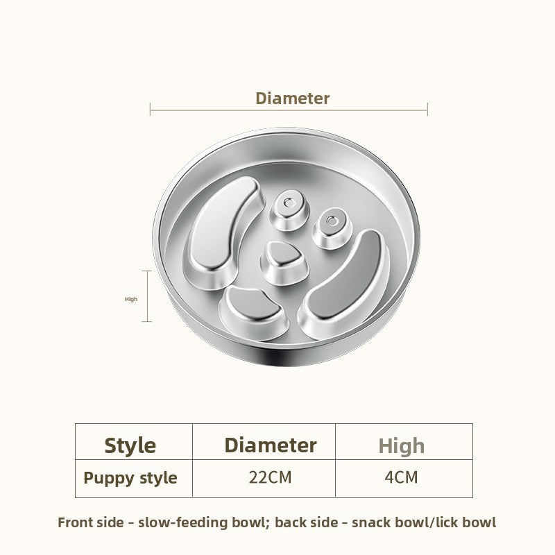 Stainless Steel Slow Feeder Pet Bowl in Bone, Claw or Fishbone Shapes with Stickers