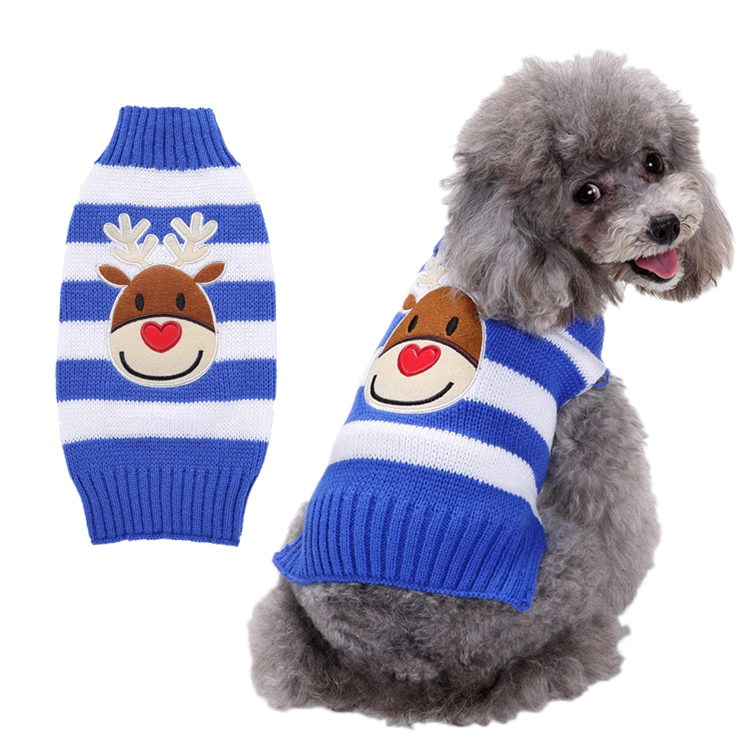 Christmas knitted dog jumper with festive pattern in Gold Silk Christmas Tree, close-up detail