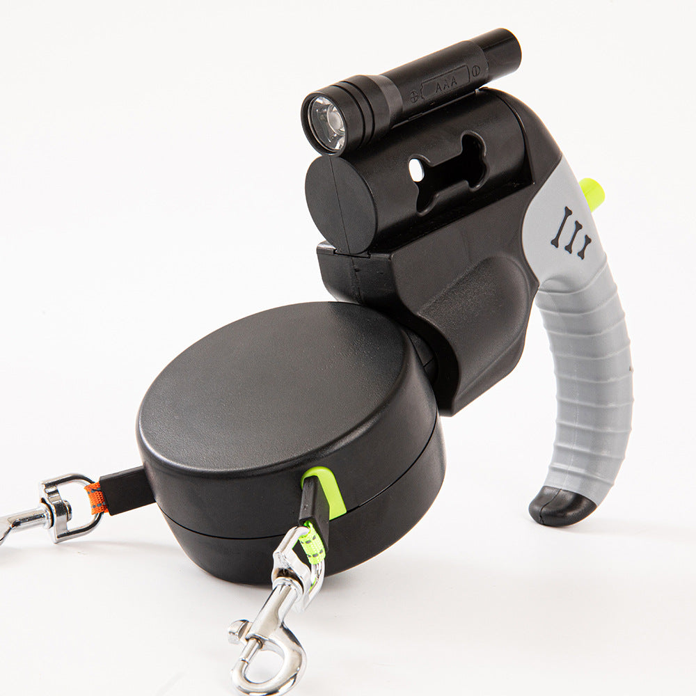 Retractable double dog lead with LED light in 4 colour options