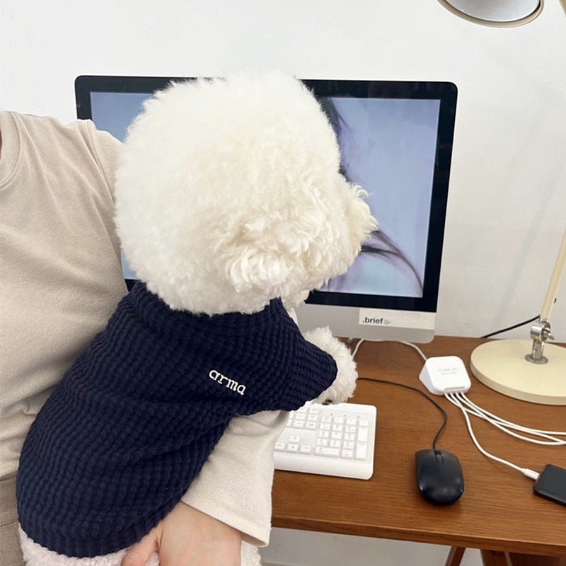 Breathable waffle knit shirt for small dogs and cats in Grey, front view