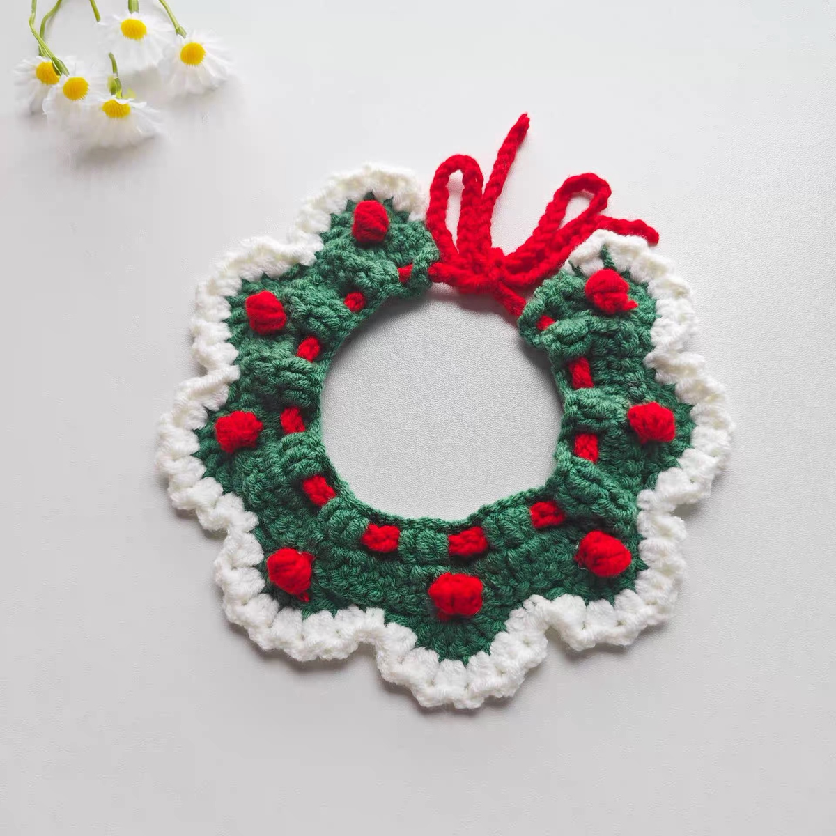 Hand knitted Christmas and floral pet scarf for dogs and cats, image 3