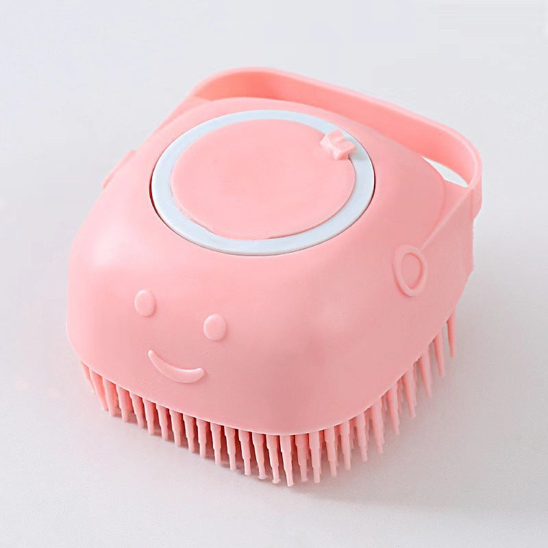 Pet bath brush with shampoo dispenser, product overview photo