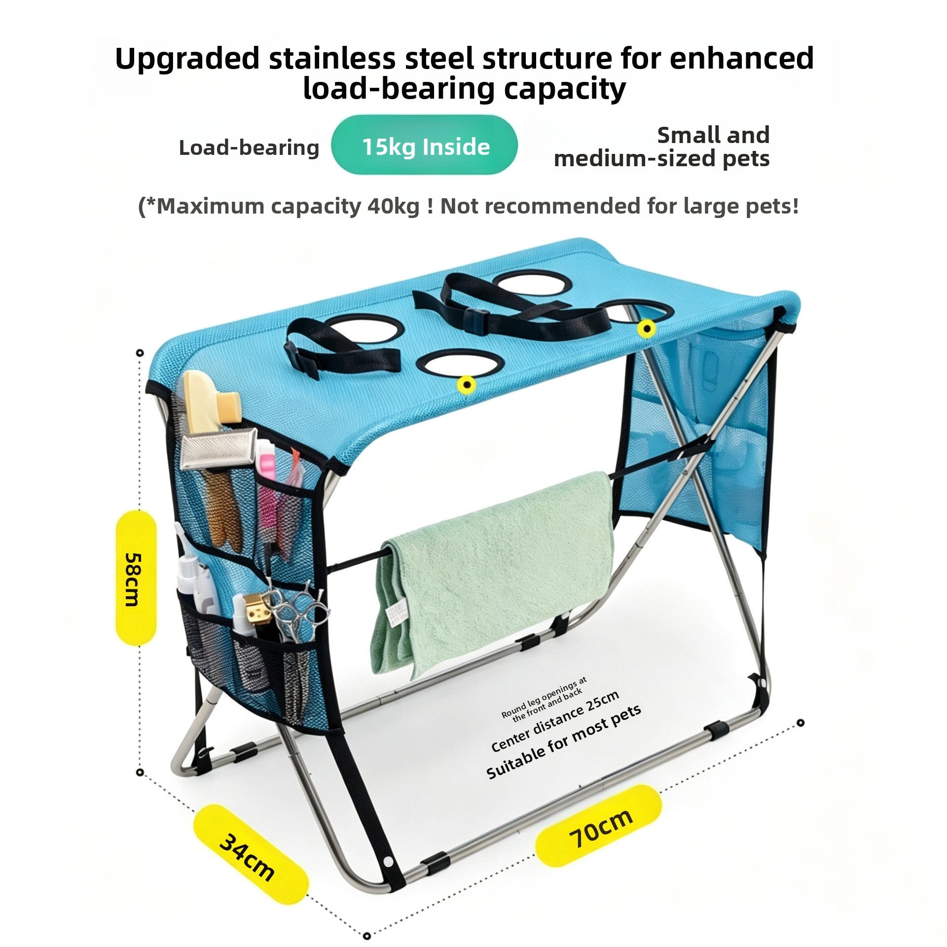 Blue detachable stainless steel pet grooming frame with leg openings, photo 4