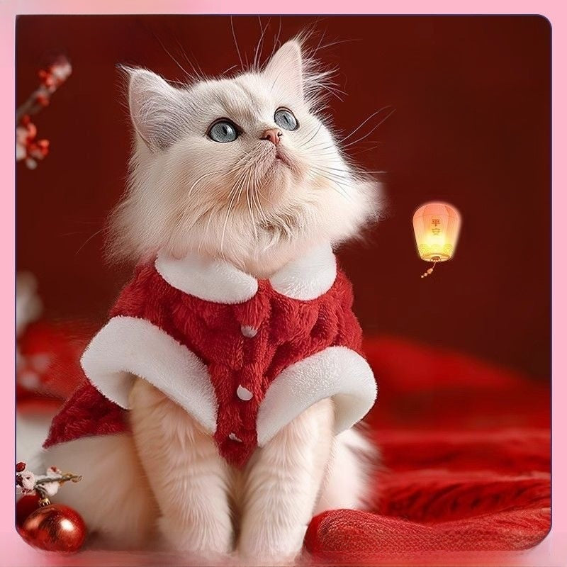 Soft velvet pet vest for small dogs and cats in Pink, showing size and shape