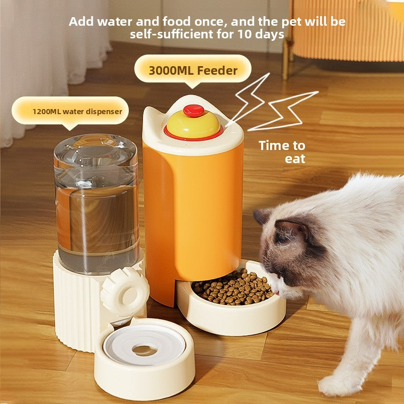 Automatic Gravity Pet Food Feeder and Water Dispenser in Yellow, Blue or Pink with Bell