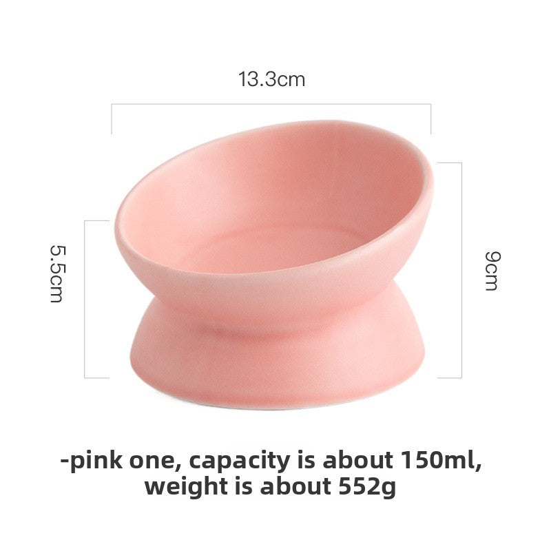 White raised ceramic pet bowl with tilted rim, photo 7