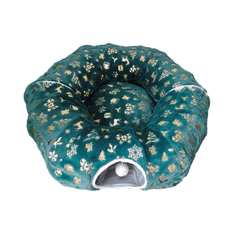 Christmas S-shaped cat tunnel bed with warm enclosed nest, product image 5
