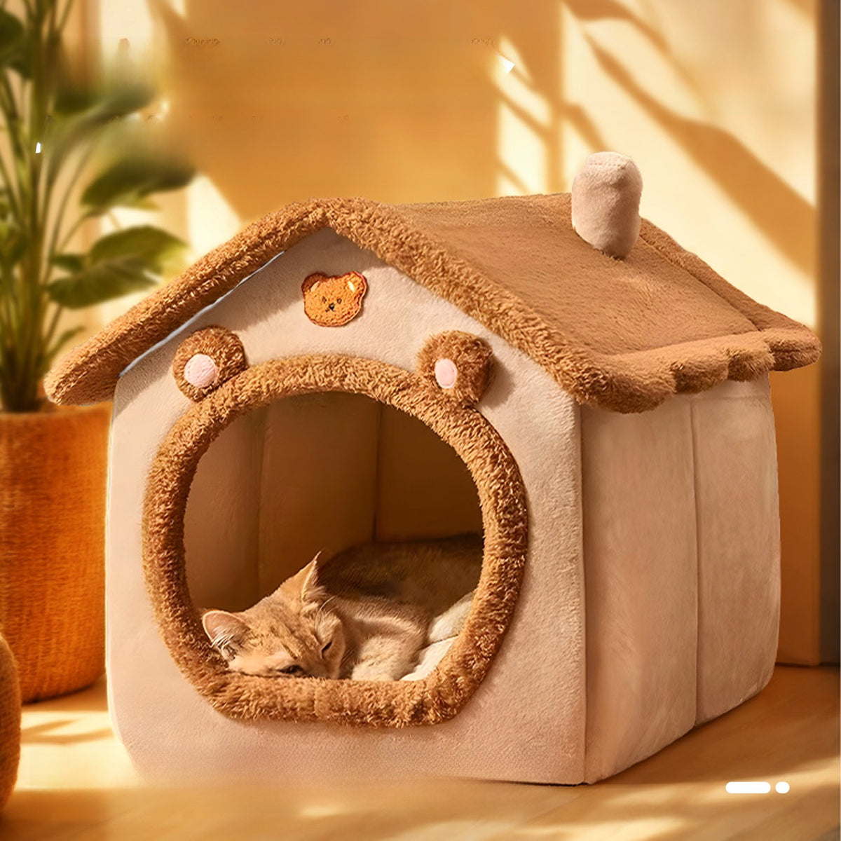 Bear house enclosed cave pet bed for cats, photo 5