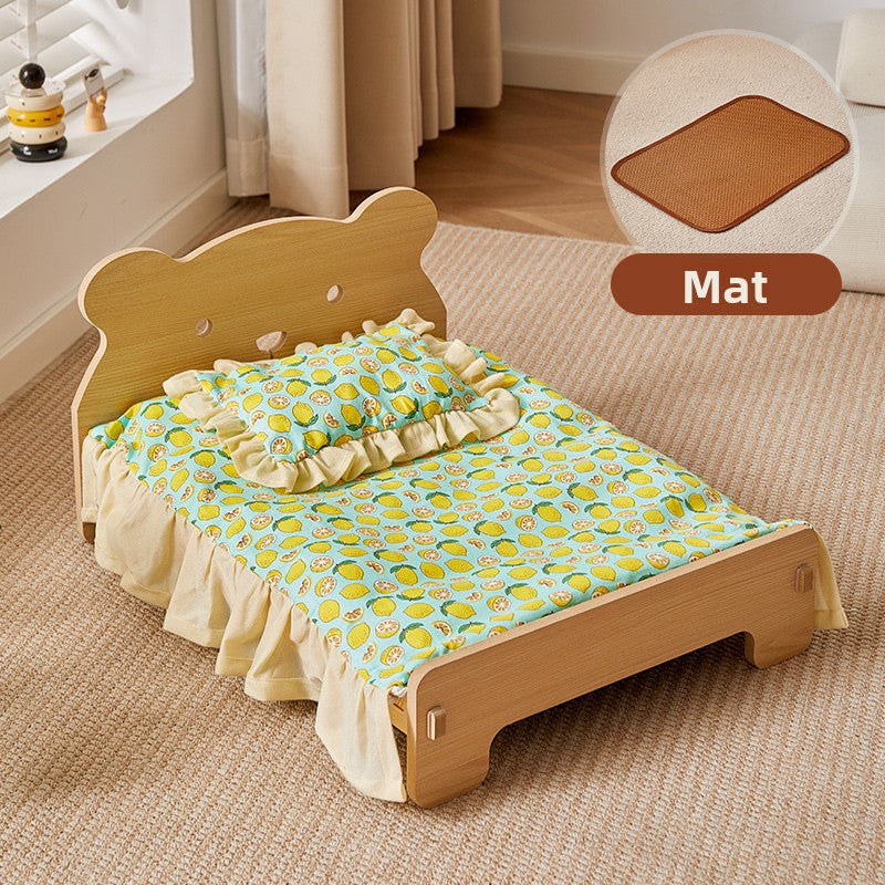 Removable washable pet bed with cute print, photo from another angle
