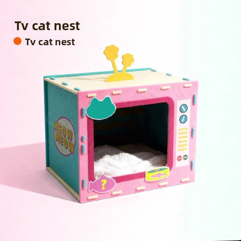 Felt cat nest shaped like a retro TV, view 6