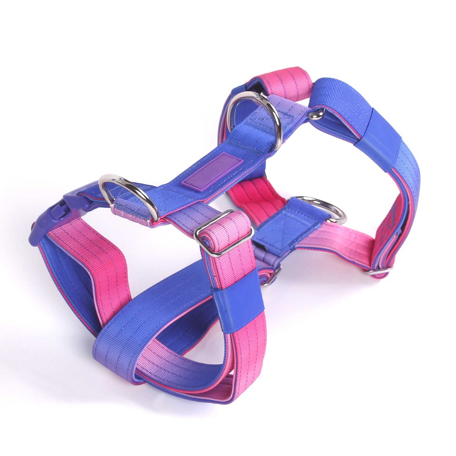 Gradient tactical dog harness vest with neoprene padding in purple and blue, view 16