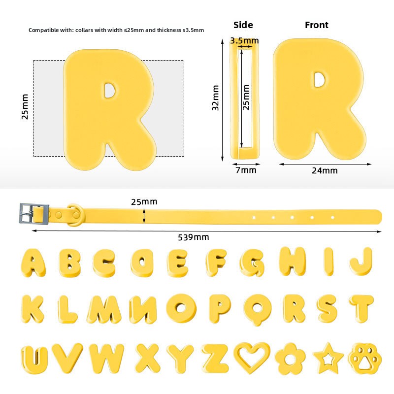 Personalised silicone pet collar with letters, available from Pet Royale UK