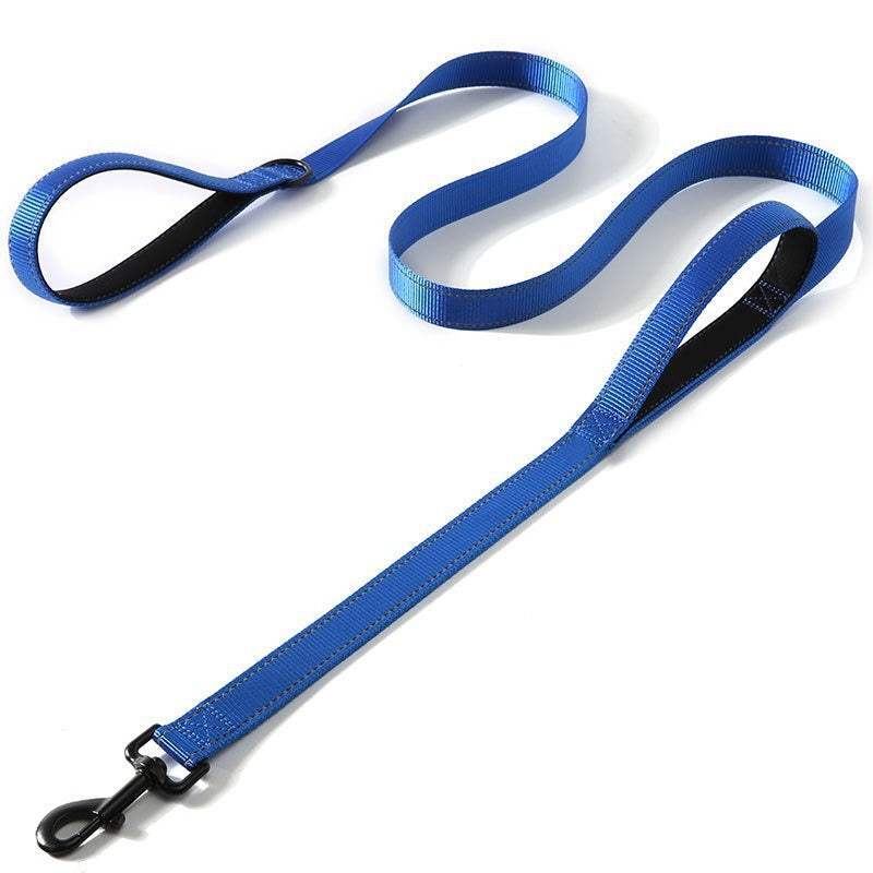 Reflective nylon dog lead with double handle in black