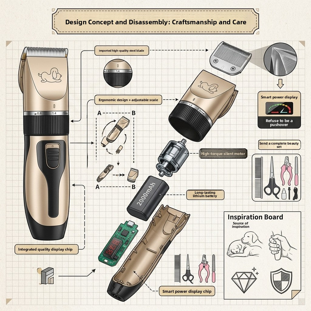 Ceramic Blade Dog Hair Clippers with LED Power Display, Low Noise