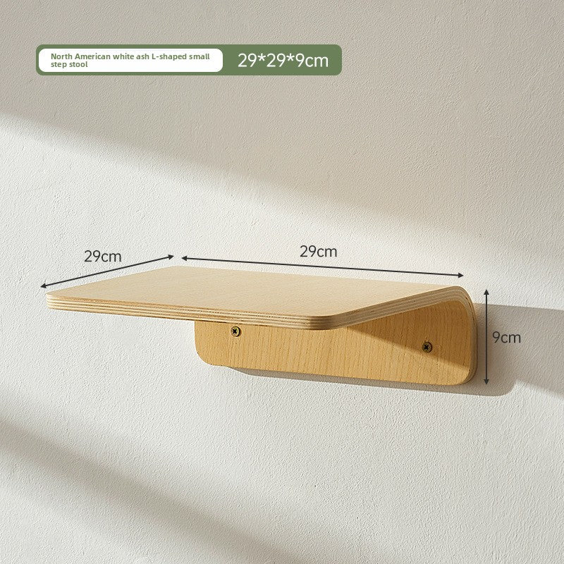 Solid wood wall-mounted cat furniture in L-Shaped Springboard, Beeswax White