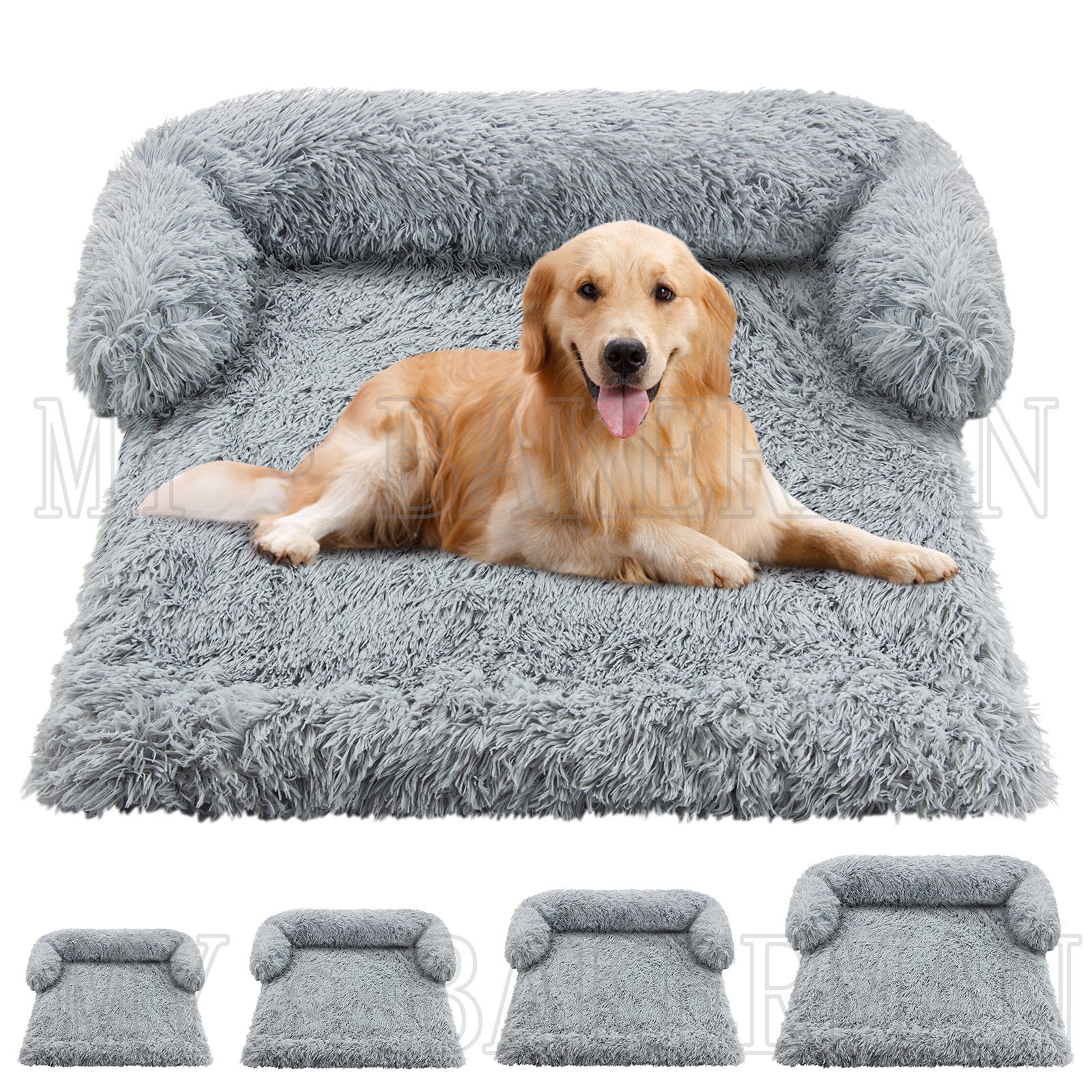 Removable washable plush square dog bed in dark grey
