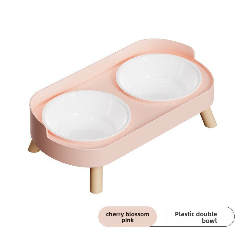 Anti-Spill Double Pet Bowl in Stainless Steel, Plastic or Ceramic with Raised Stand