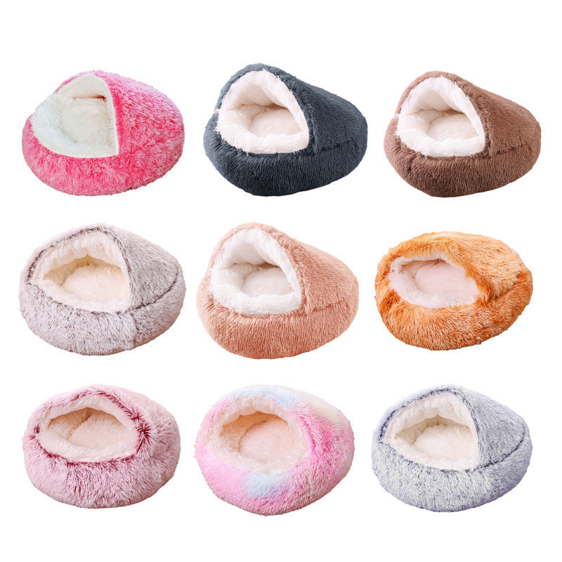 Winter Semi-Enclosed Cat Bed, 2-in-1 Warm Cave and Cushion