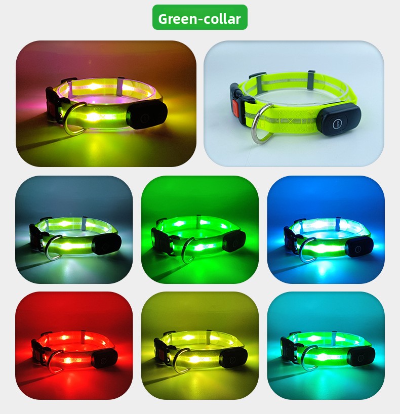 USB rechargeable LED dog collar and lead in Yellow Lead and Harness, side view