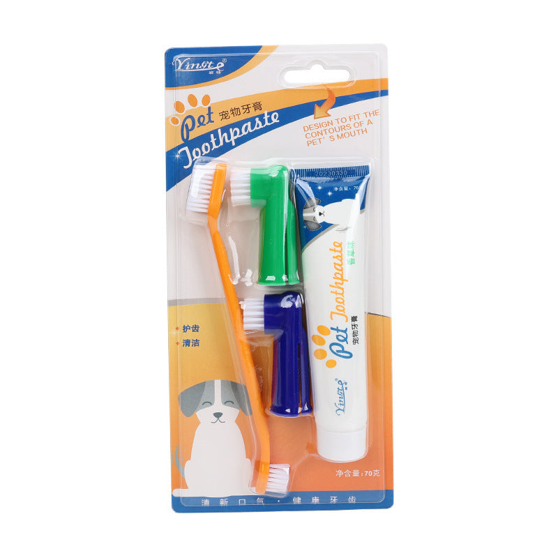 Pet Finger Toothbrush and Toothpaste Set, Vanilla or Beef Flavour