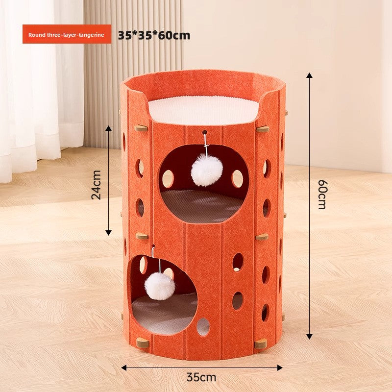 Stackable multi-layer cat condo with scratching boards in 3 Tier, Tangerine