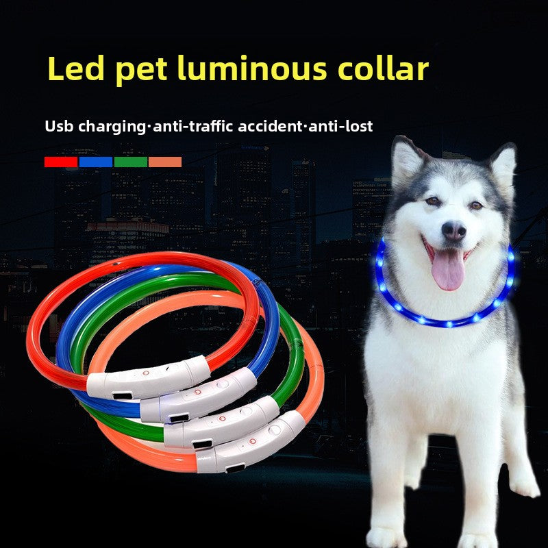 USB rechargeable LED silicone dog collar in Green Fibre Optic, side view