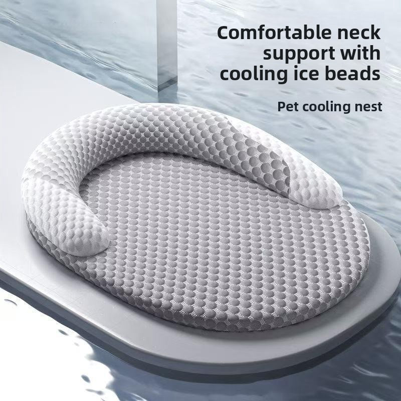 Summer dog bed with removable ice-feel cooling pad in grey