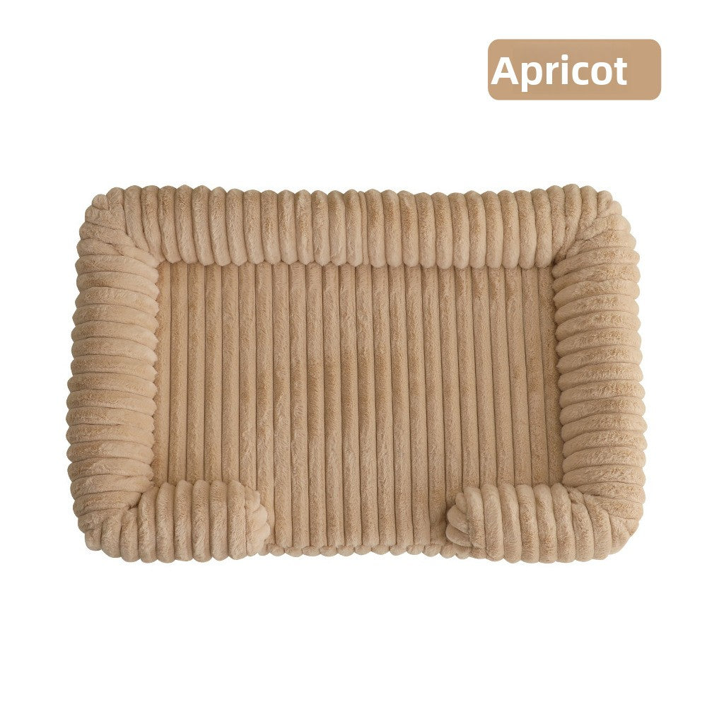 Cat sleeping in a beige warm pet bed in medium size