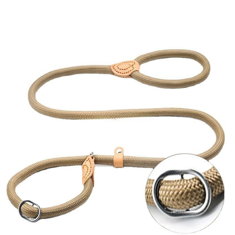 Braided nylon rope dog lead in red with metal clip