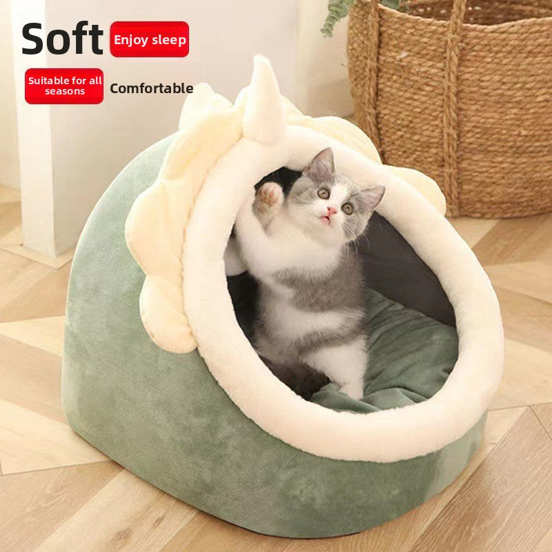 Semi-enclosed cat bed with cute animal design, photo 22