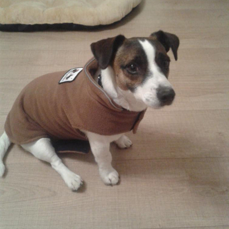 Reversible polar fleece dog vest for winter warmth in Burgundy, close-up detail