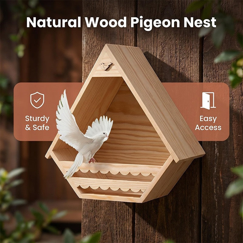 Hanging pine wood bird nest house for pigeons and doves, view 2
