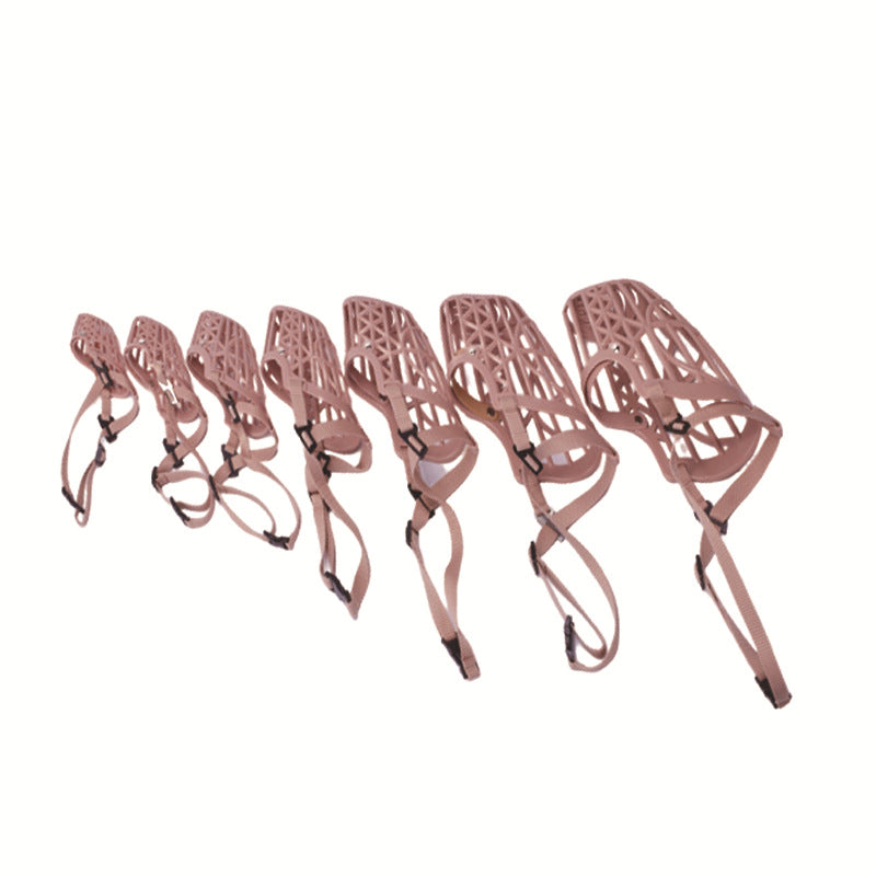 Ventilated beige plastic dog muzzle with adjustable head strap, product image 4