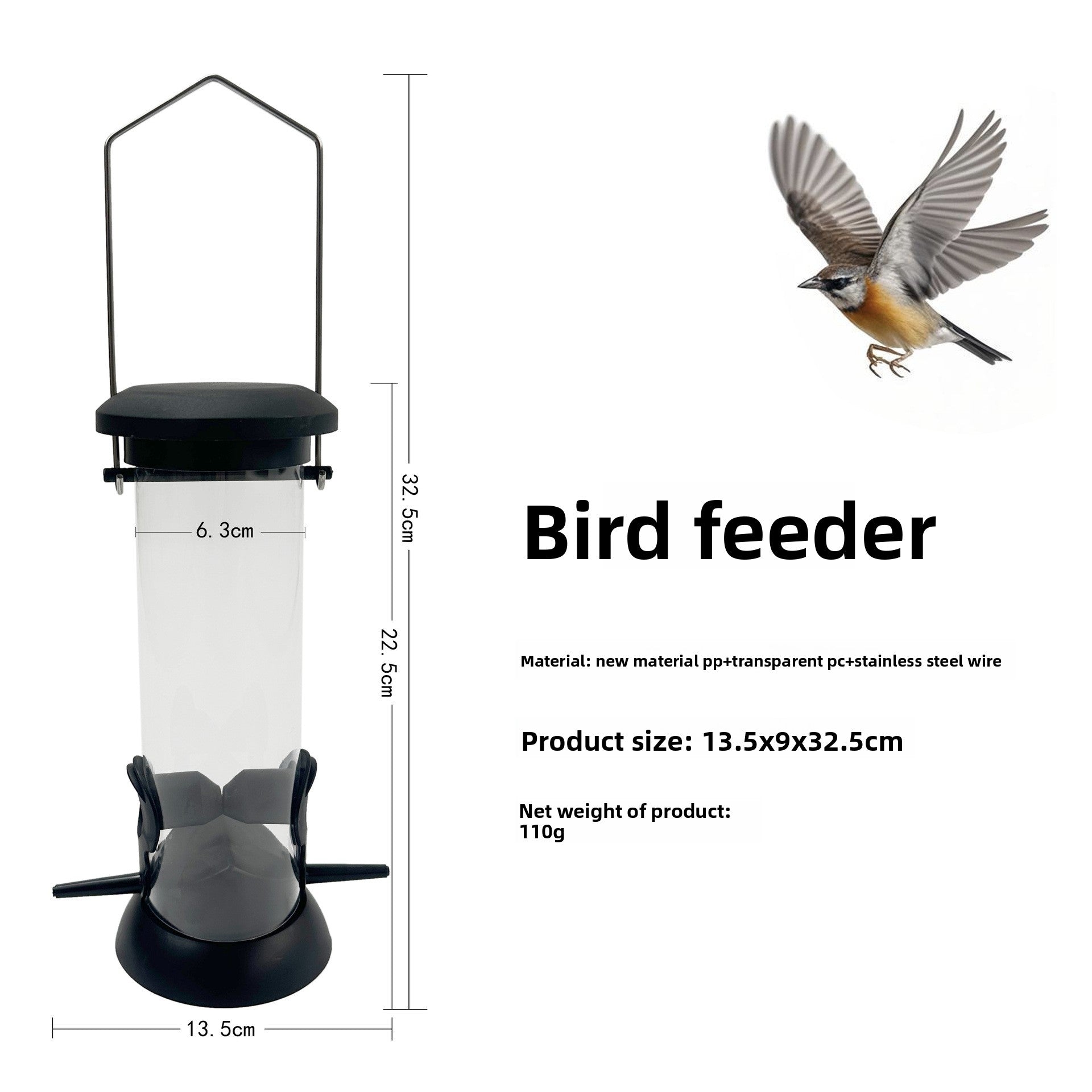 Garden bird feeding station attachments with tube feeder and tray, view 8