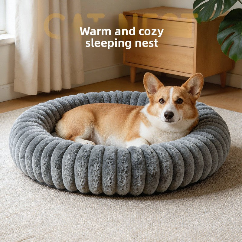 Round Flannel Pet Bed Cushion with PP Cotton Filling