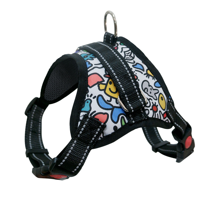 Saddle style padded dog harness in Leopard Saddle, material detail