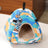 Small pet yurt den in blue and white tulip fabric