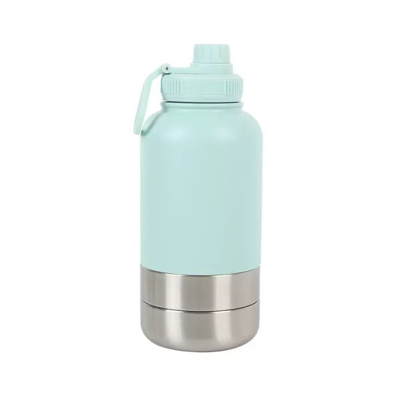 3-in-1 Portable Insulated Pet Water Bottle and Double-Layer Bowl, 32oz Stainless Steel