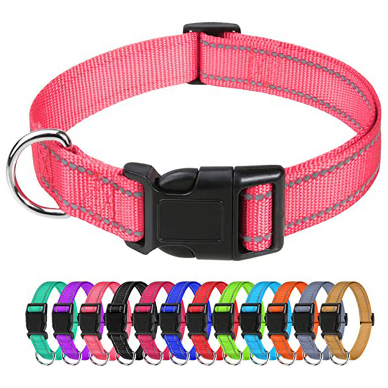 Reflective nylon dog collar in 11 colour options