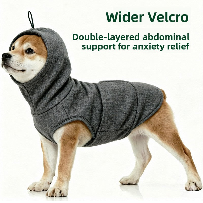 Dog Calming Hooded Vest with Ear Covers - Soft Stretch Coat for Storms and Fireworks