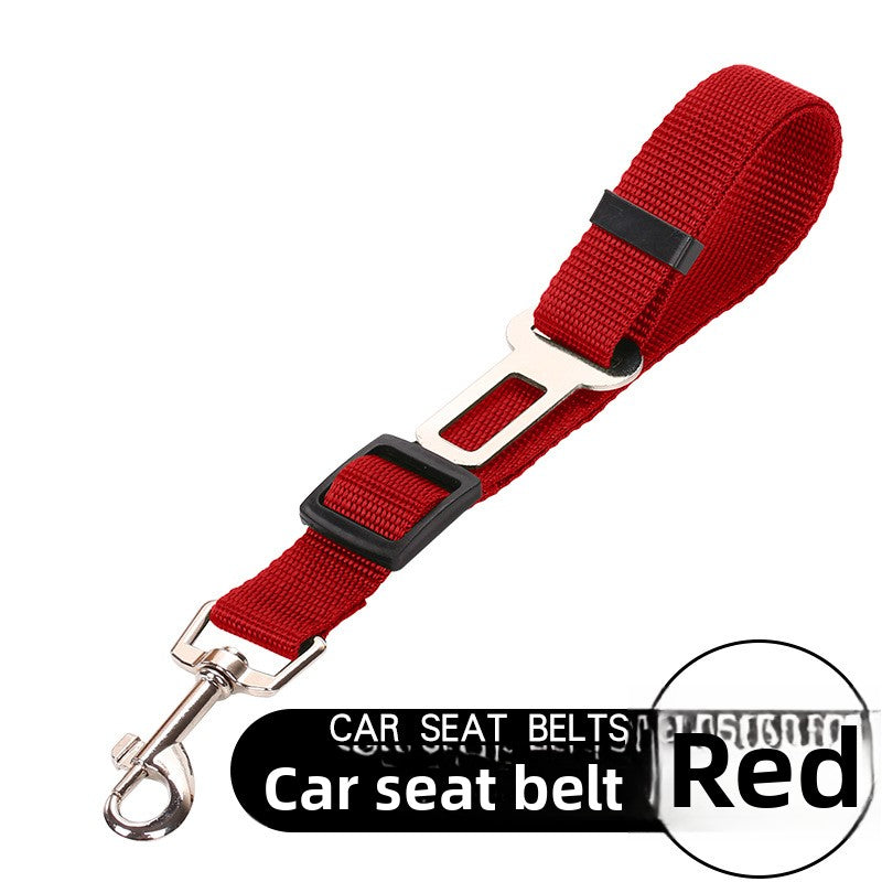Dog car seat belt leads in blue, black, red and pink