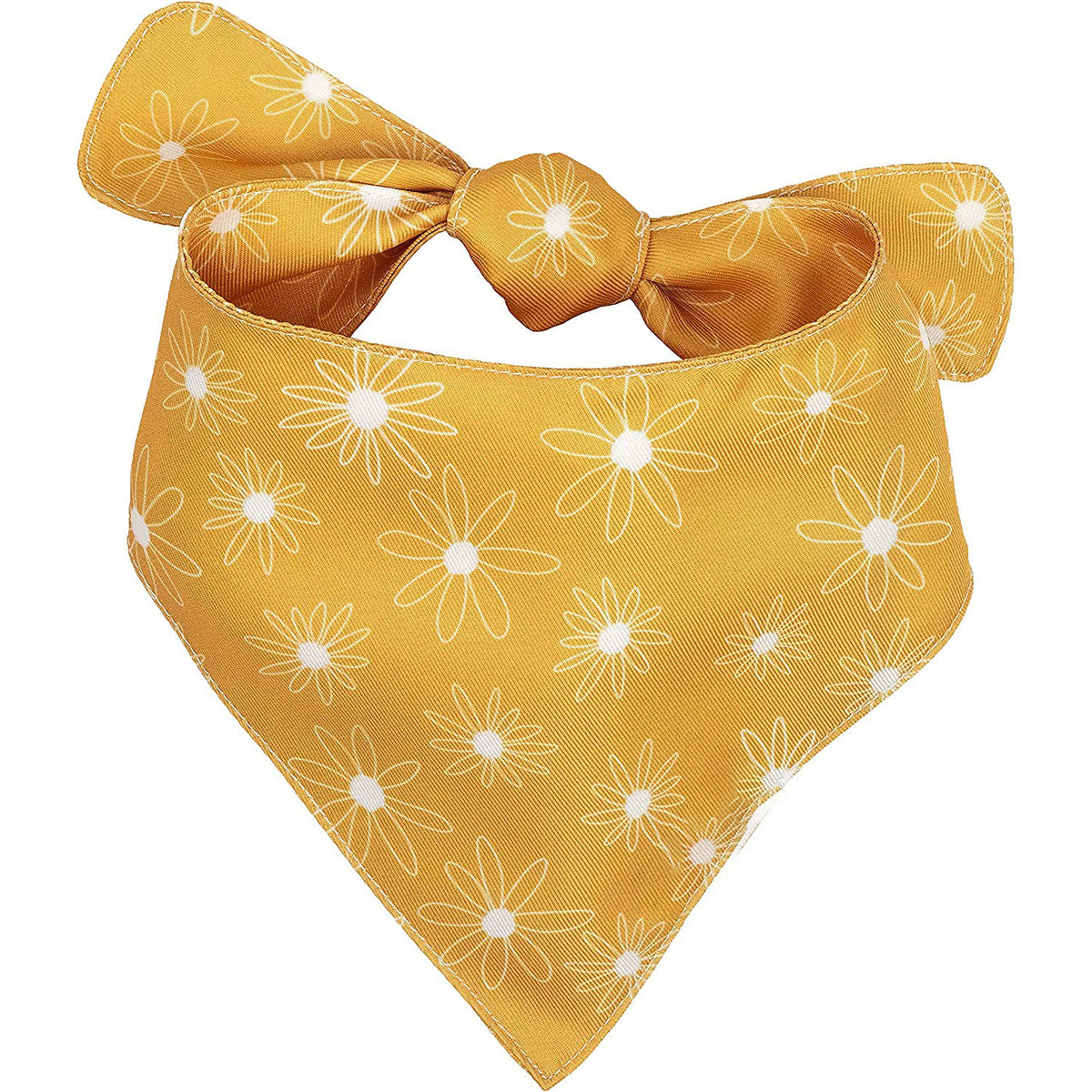 Reversible polyester dog bandana in fun prints in Sun, in a home setting