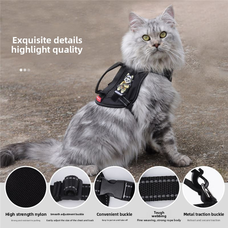 Black escape resistant cat harness with elastic lead, view 3