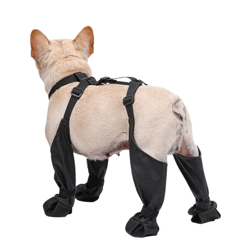 Black waterproof dog shoe covers with anti-slip soles and back strap, product image 4
