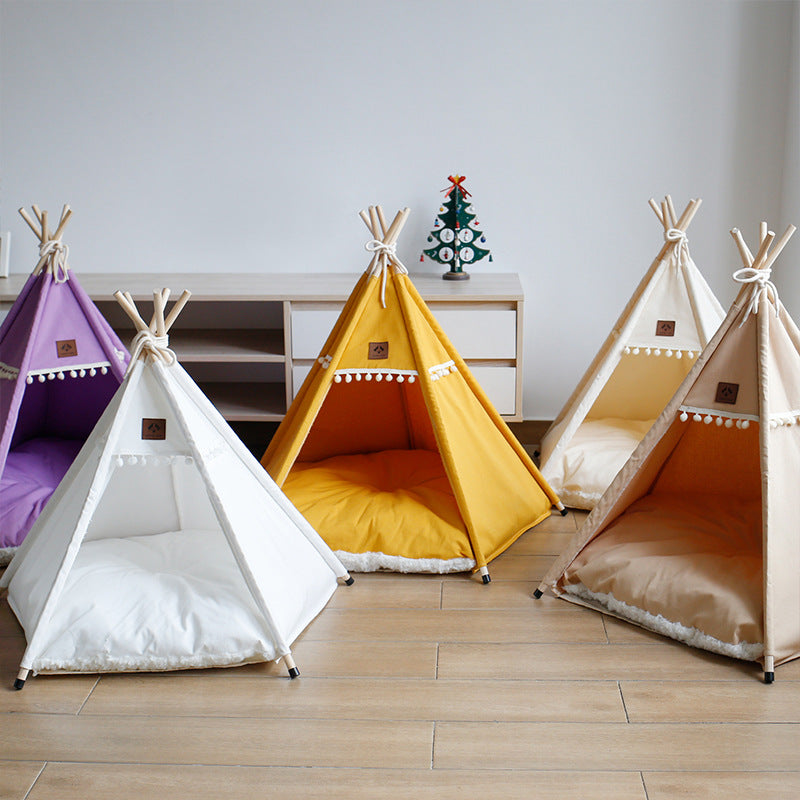 Canvas pet teepee tent with cushion for cats and dogs, view 4
