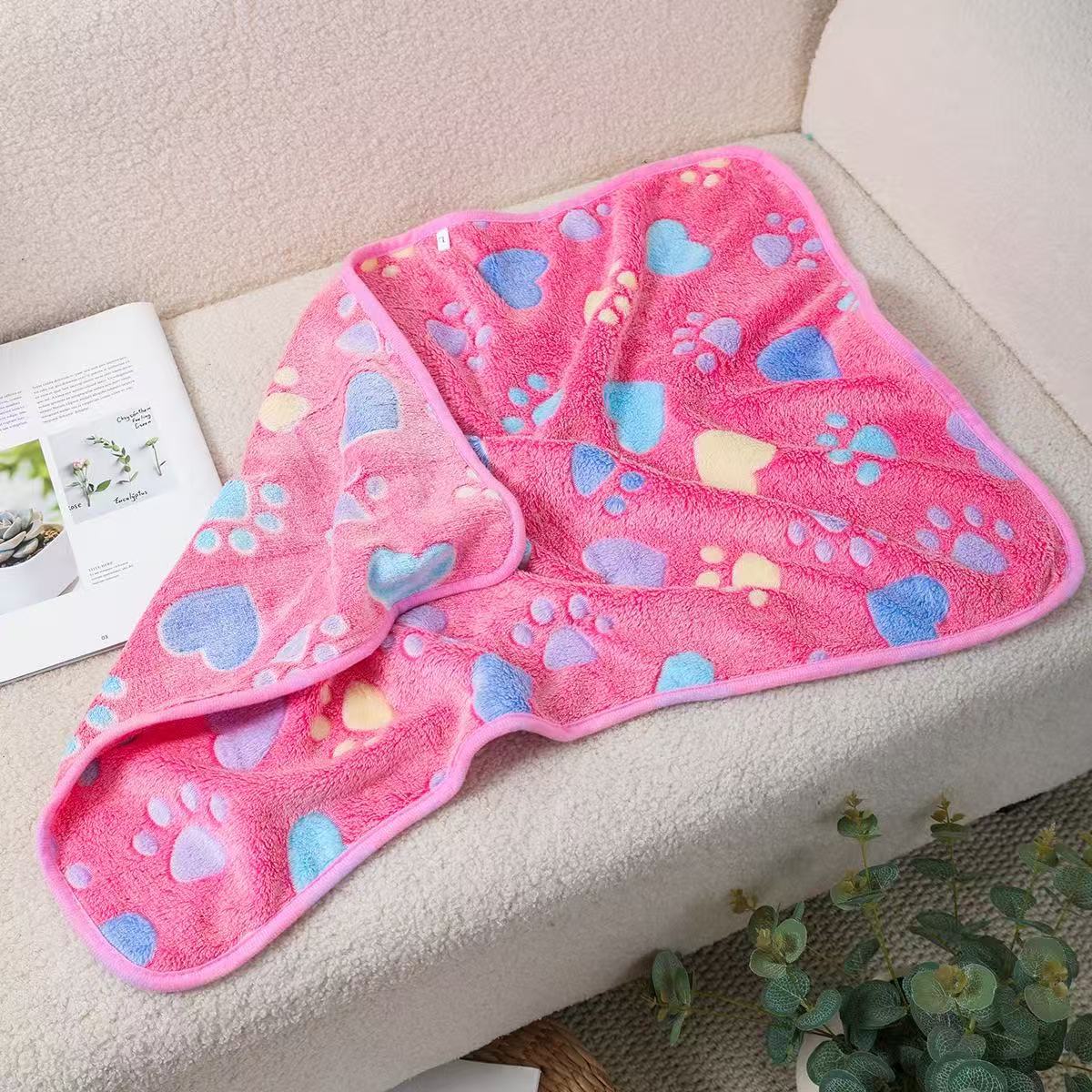 Small coral fleece pet mat, full product photo